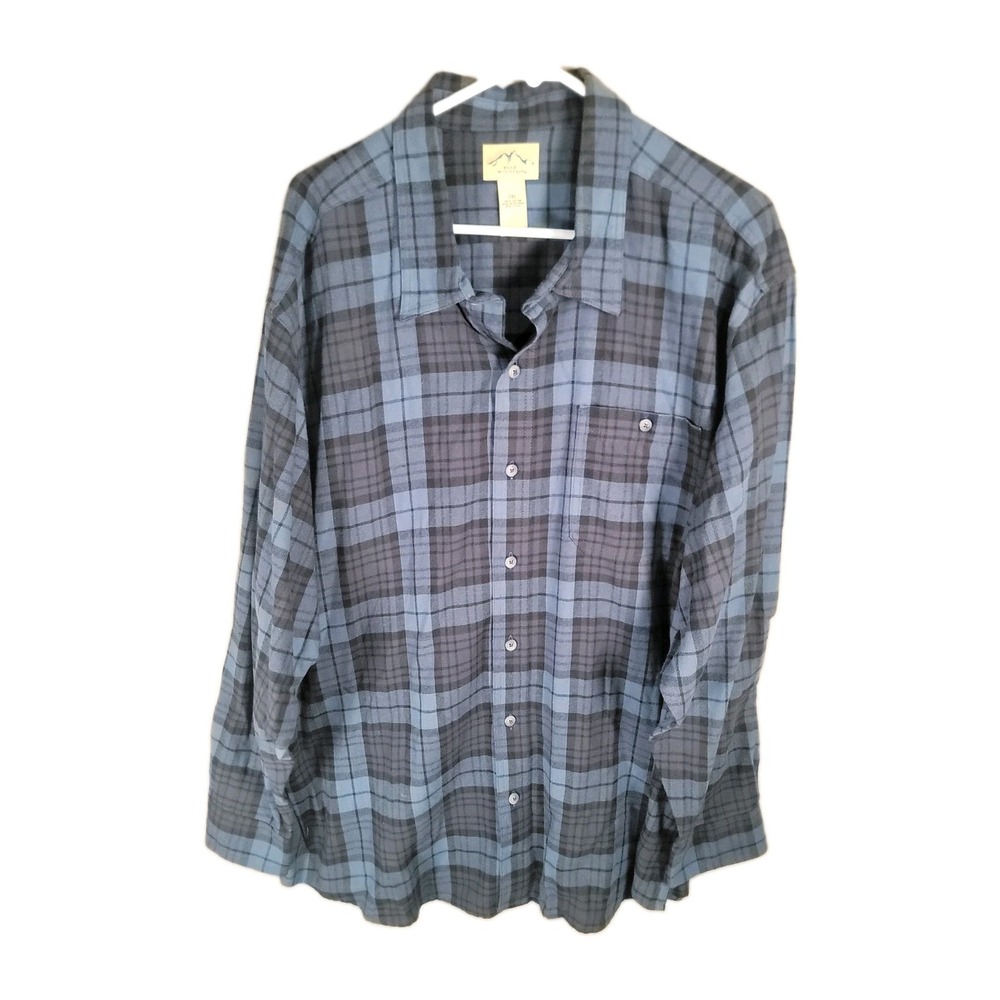 Blue Mountain Mens 2XL Flannel Shirt Cotton Plaid Slate Blue Black Grunge Work